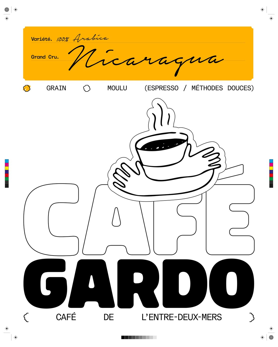 Café Gardo Nicaragua grand cru label poster packaging design by Florian Cornut