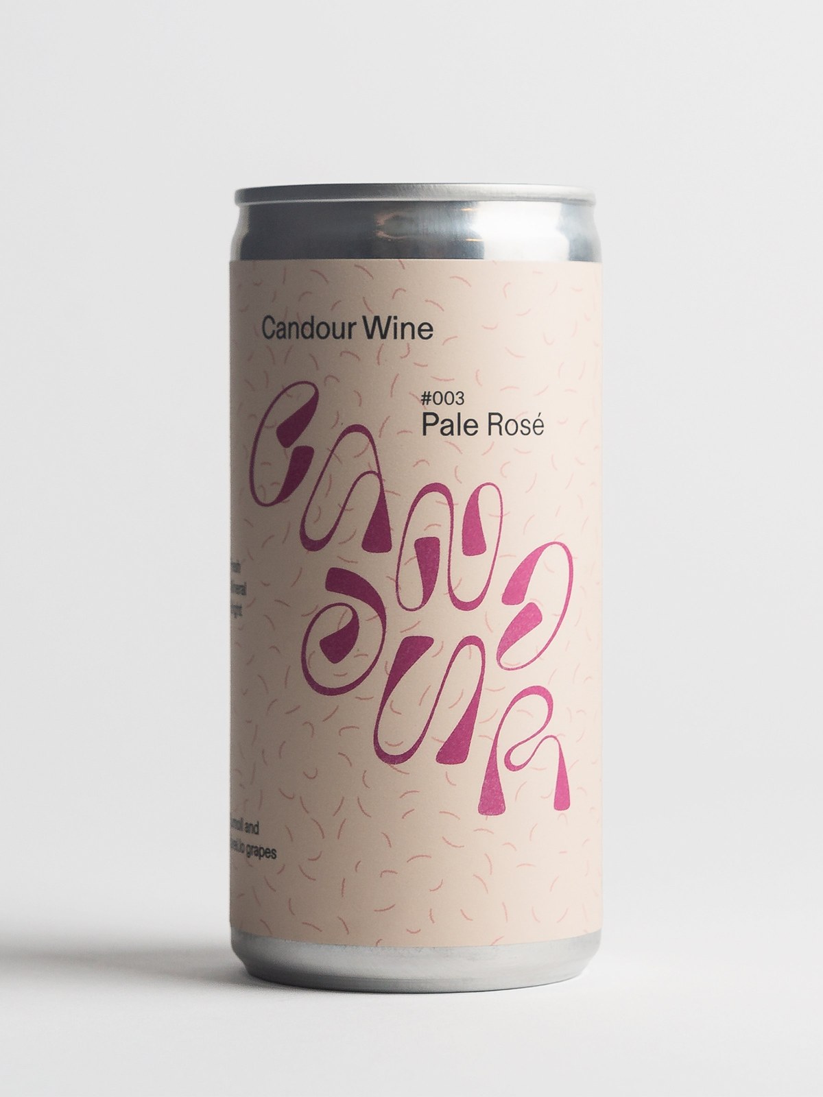 Candour Wine #003 Pale Rosé can packaging design with berry-magenta variable lettering by Bedow
