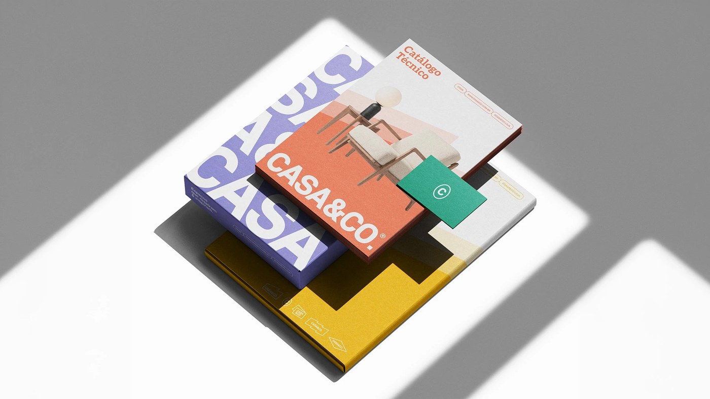 Brand identity hardcover catalog publication with blind debossed typography for CASA&CO. by Estúdio Lippi