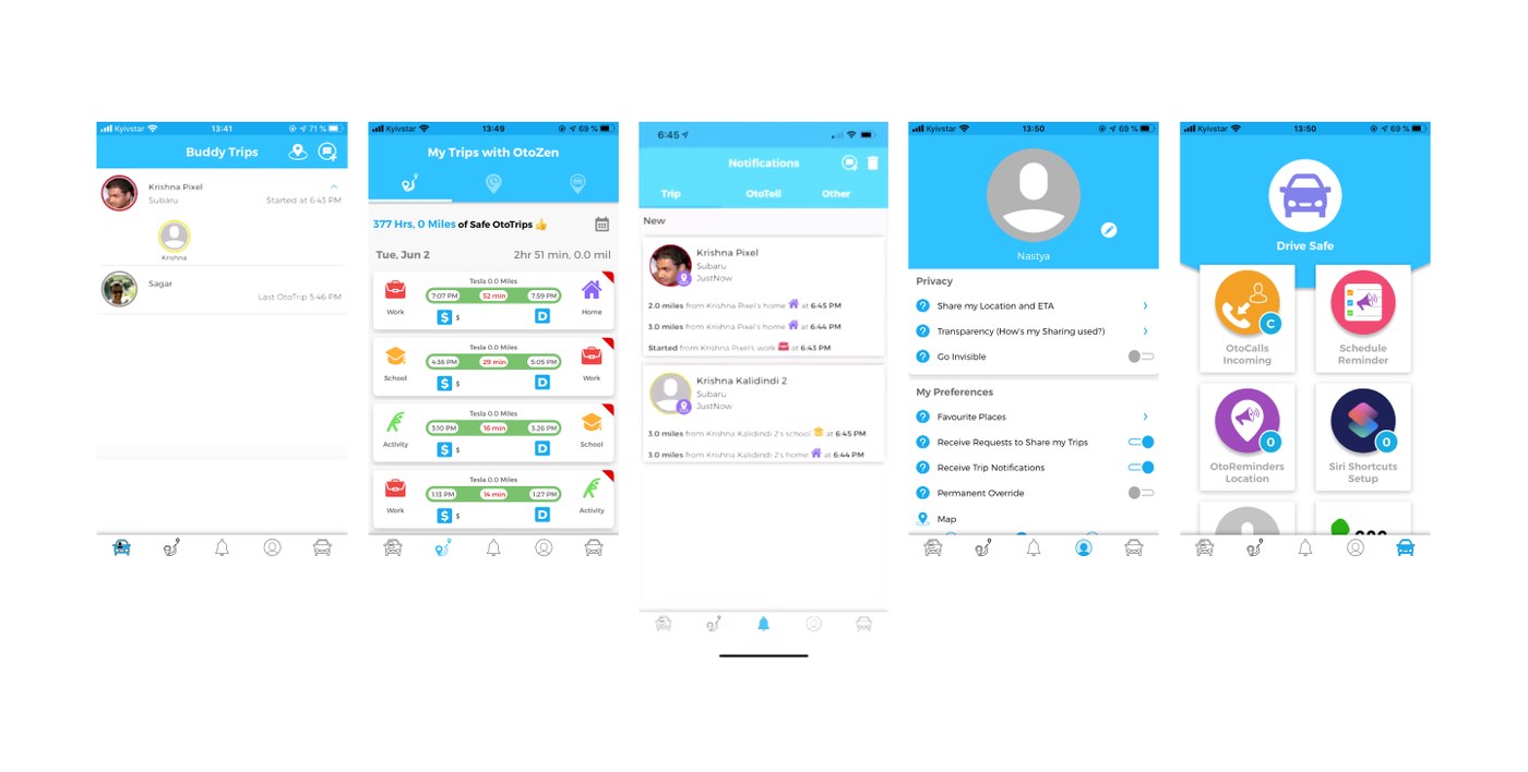 diseño de aplicaciones móviles otozen UI UX conducción segura mapeo de procesos de usuario y estructura alámbrica