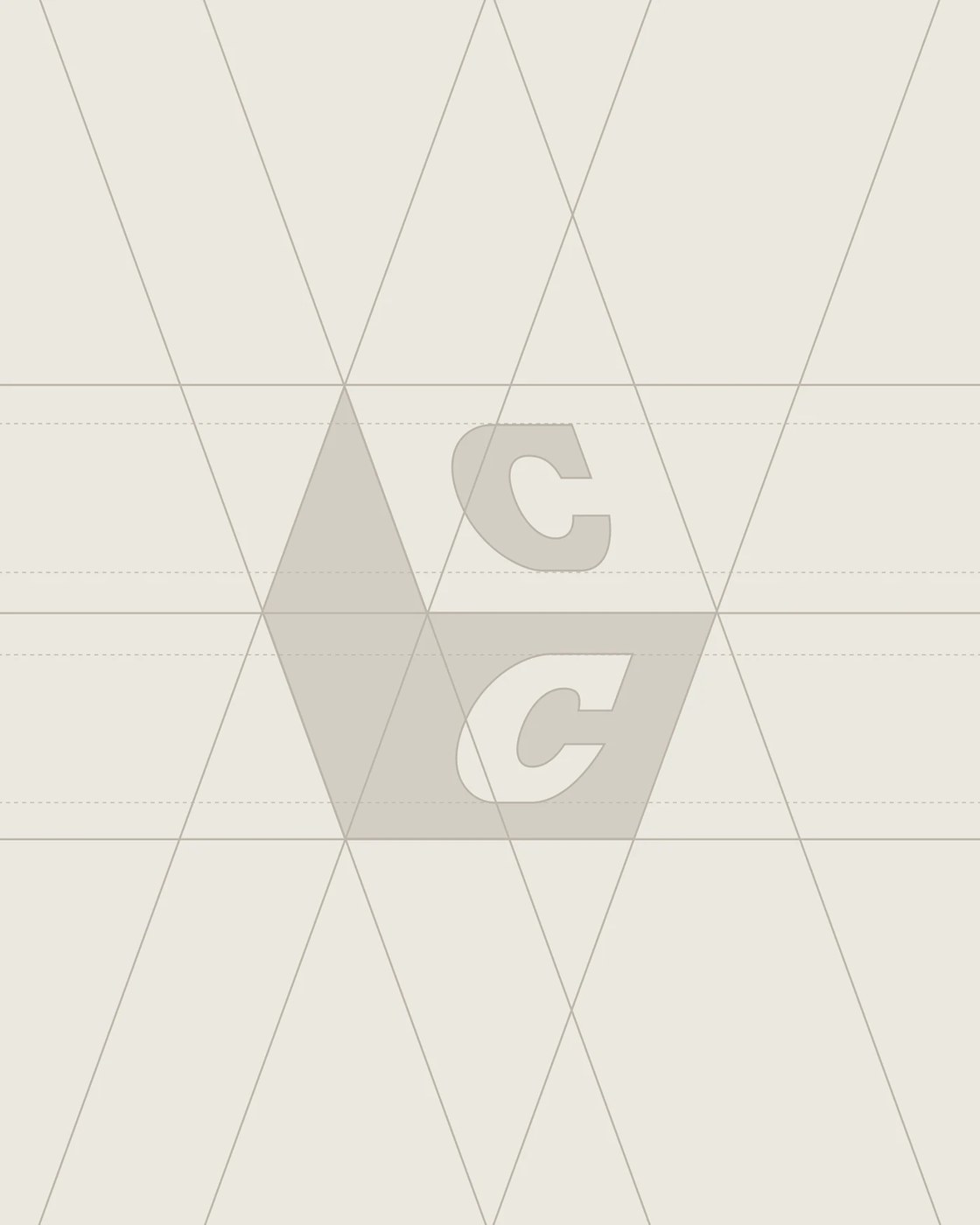Isometric construction geometry and CC monogram diagram for Cinéma Cinéma by Deux Huit Huit