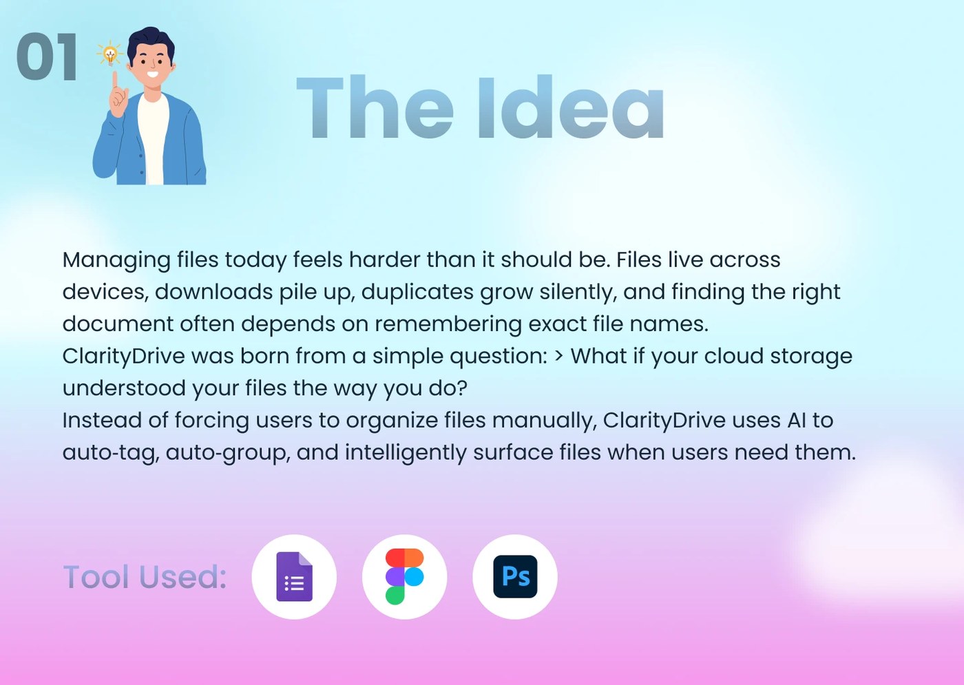 ClarityDrive automatic folder categorisation flow — ui ux design by Aniket Jagtap