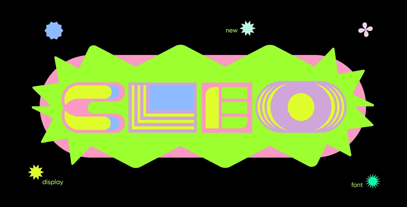 Muestra de diseño gráfico de tipografía retro que muestra el estilo regular de la fuente Cleo.