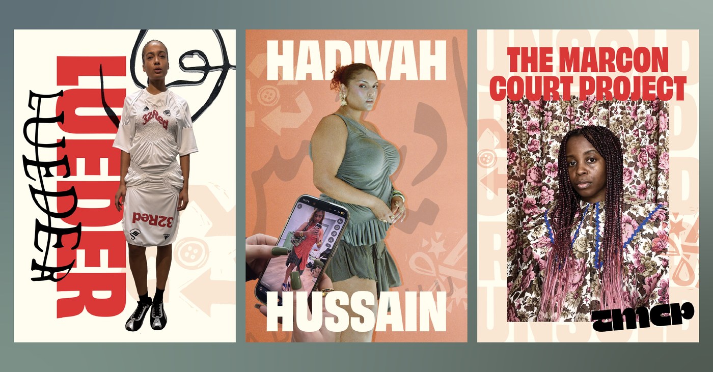In-store campaign posters and editorial typography for LUEDER, Hadiyah Hussain, and The Marcon Court Project