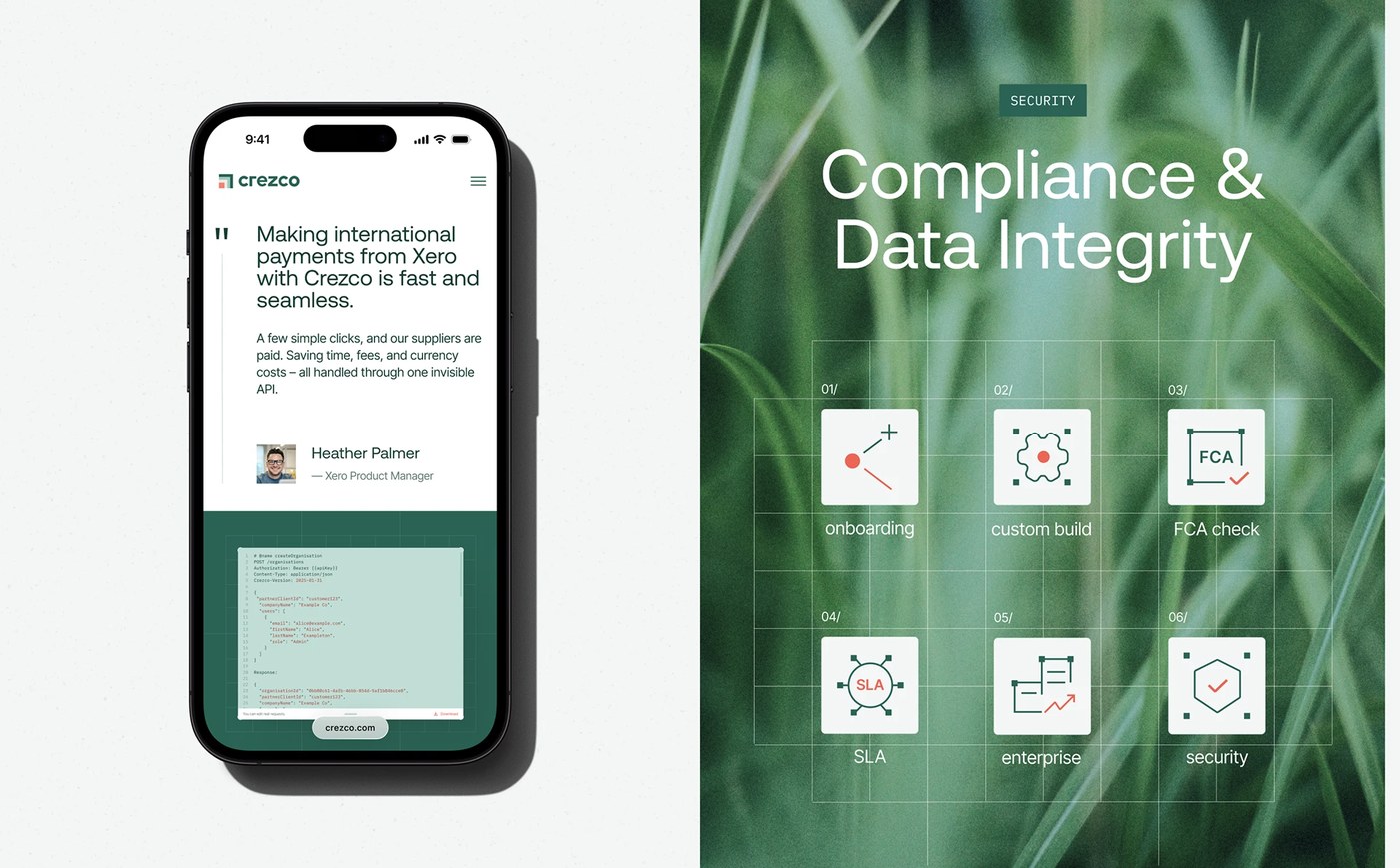 Crezco responsive mobile layout and technical compliance icon grid in ui/ux design by tubik studio