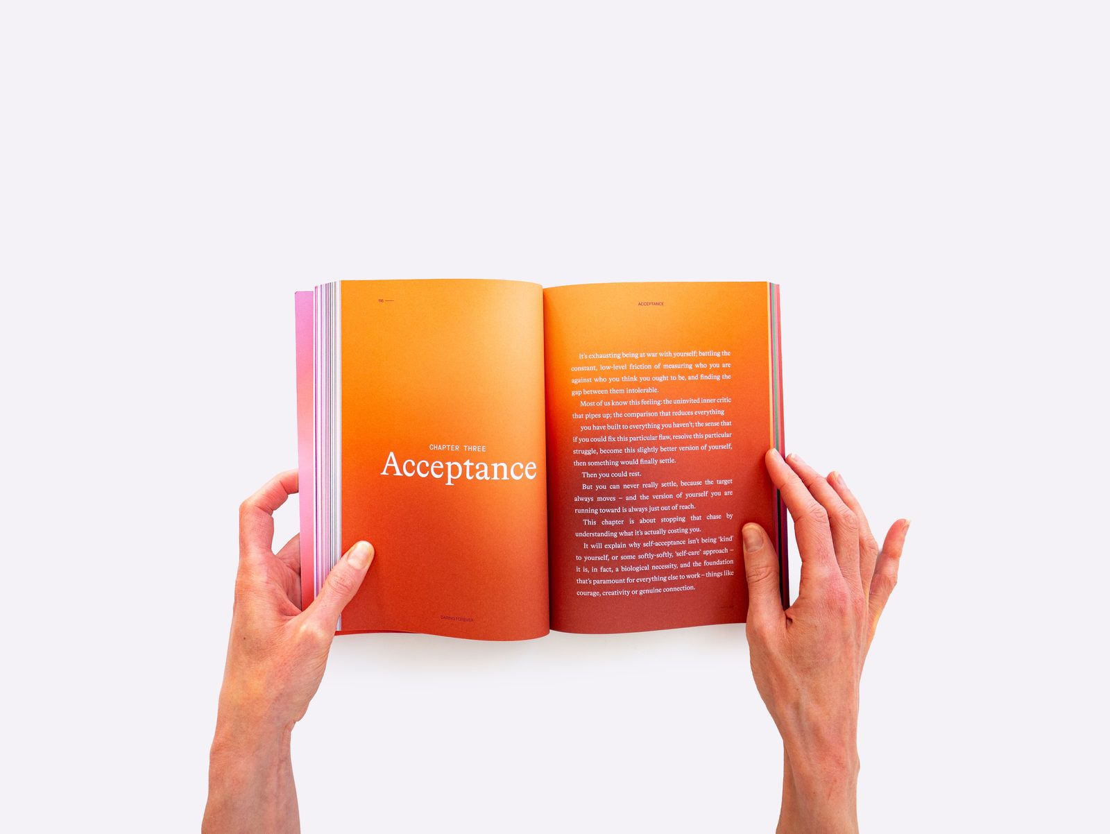 Acceptance chapter opener in burnt orange gradient, Daring Forever book by Radim Malinic