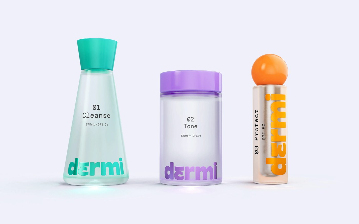Dermi packaging design featuring refillable laboratory vessels by Robot Food