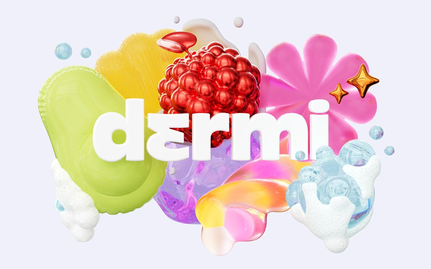 Dermi brand 3D emblem with avocado berry and custom logotype by Robot Food