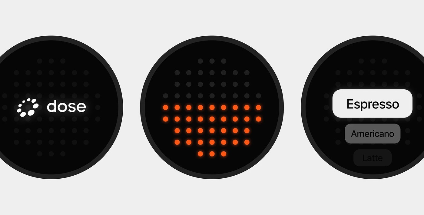 dose circular hardware dial interface and brewing progress display ui/ux design