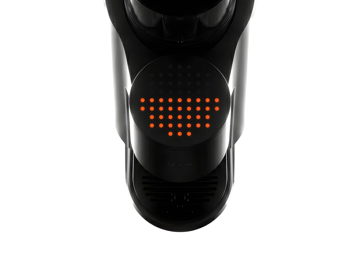 dose coffee machine companion hardware with orange LED dot-matrix ui/ux design