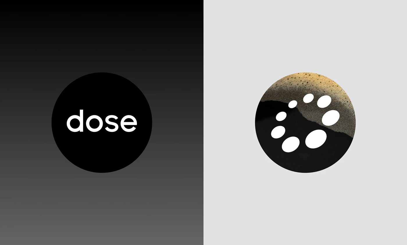 dose circular dot-matrix symbol logo and brand tokens ui/ux design