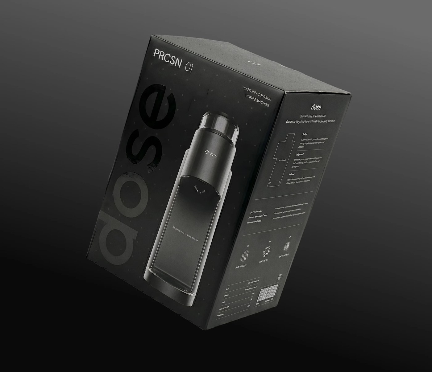 dose PRCSN 01 caffeine control coffee machine packaging box ui/ux design