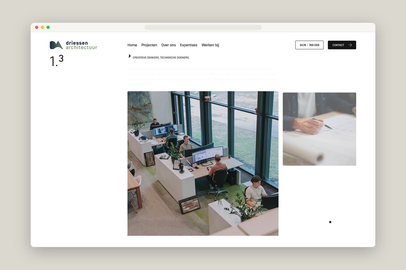 Driessen Architectuur on Minimal Gallery editorial content and navigation layout screenshot — web design by Minimal Gallery