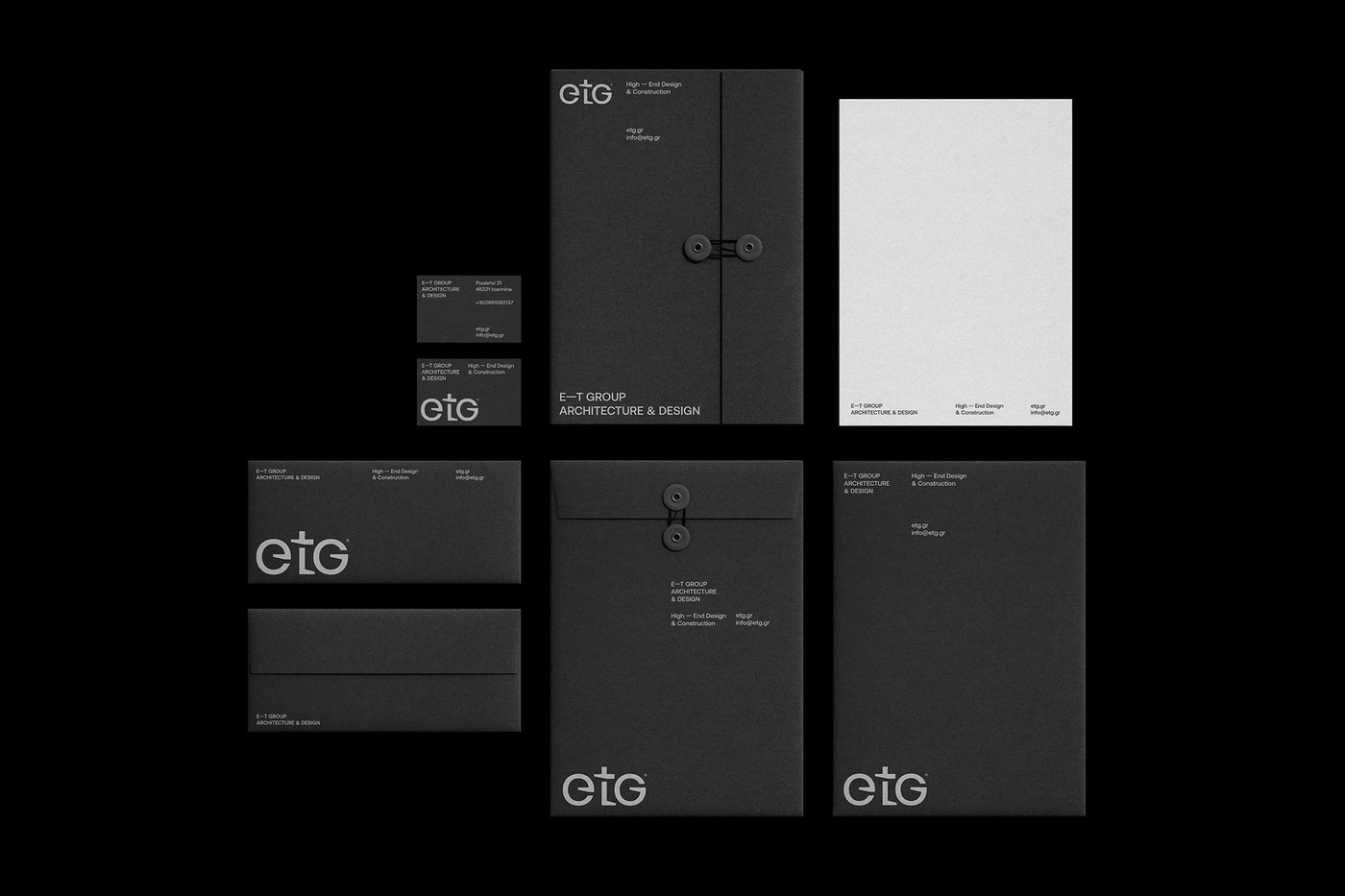 E - T GROUP architectural brand identity business card stationery system by iFRAME DESIGN STUDIO