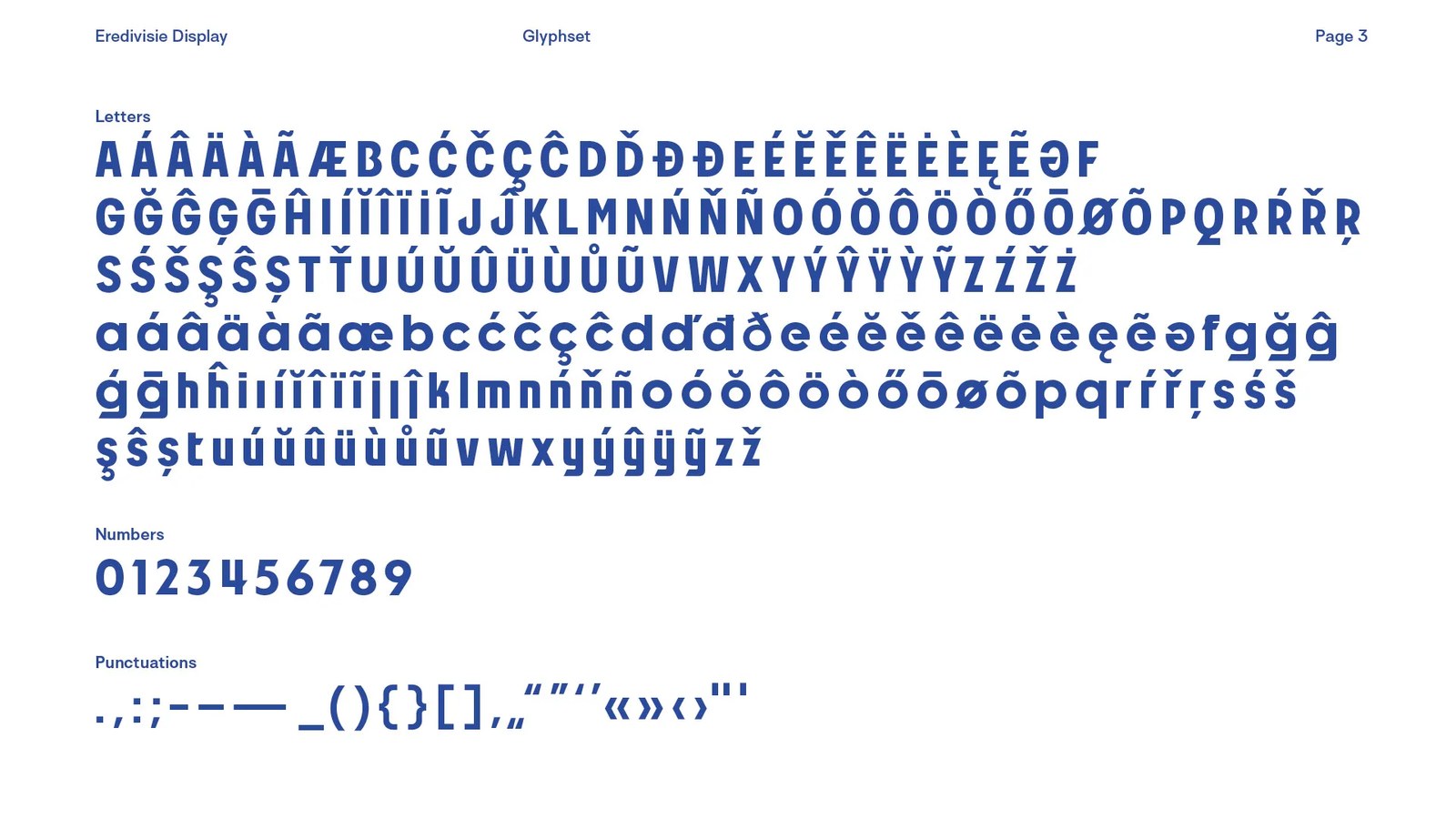 Character set and tabular numerals in the Eredivisie typography system