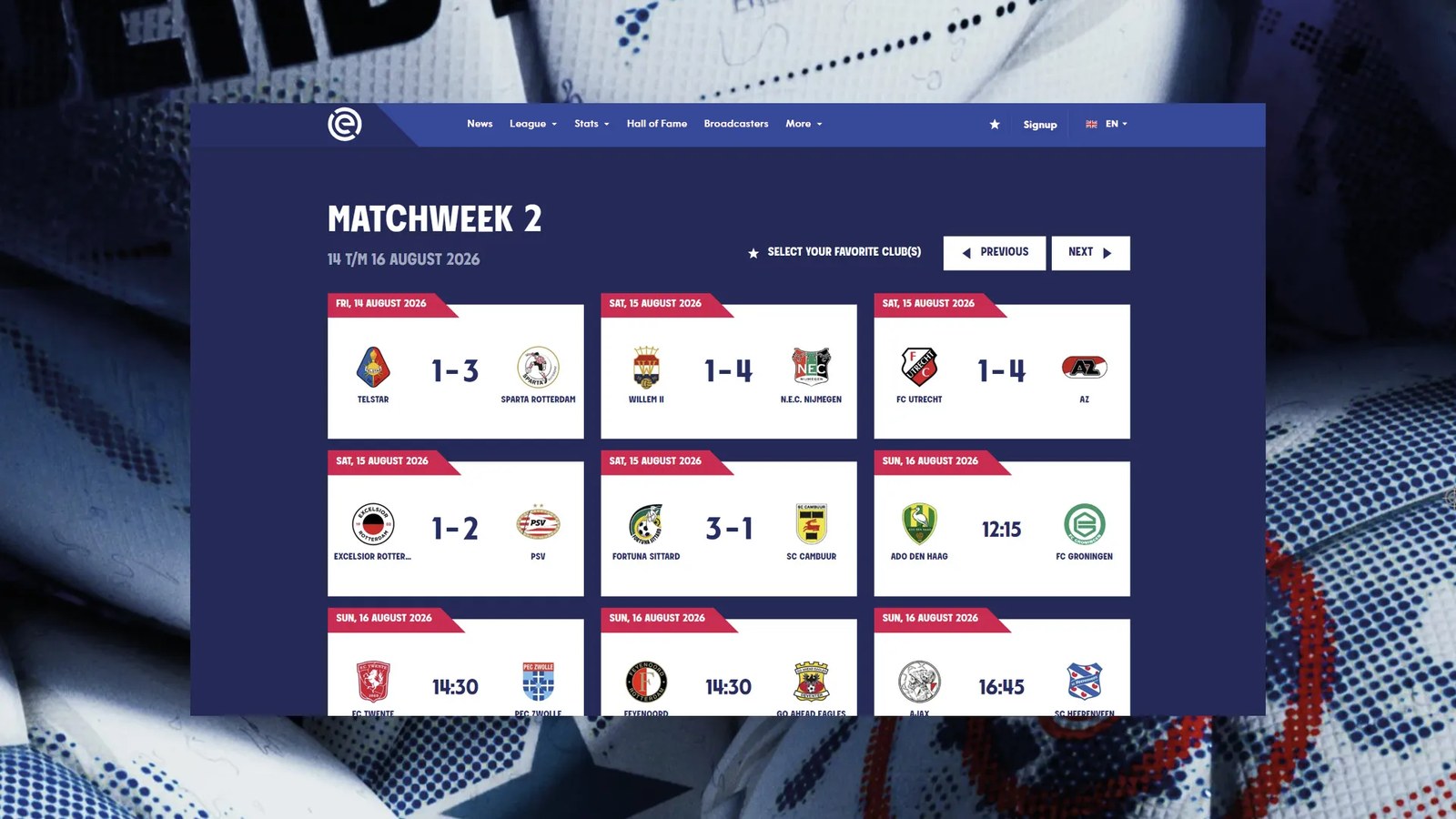 Full alphabet and typographic hierarchy for the Dutch football league