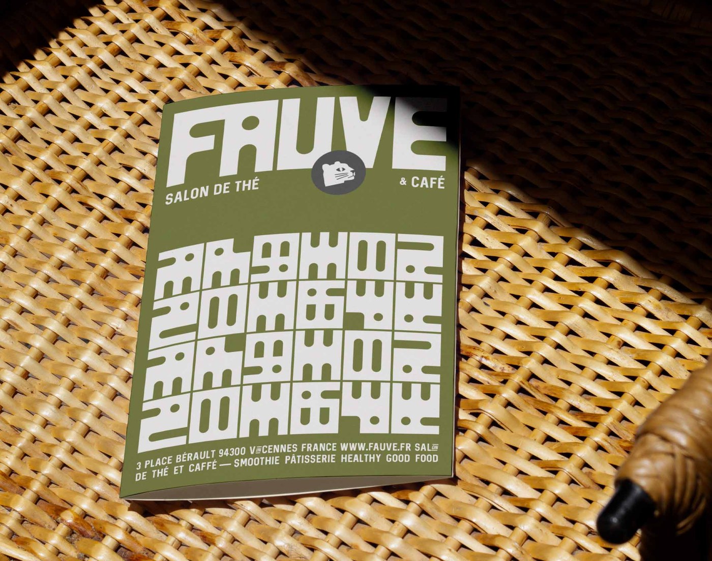 FAUVE brand identity terracotta brand board showing negative-space feline symbol