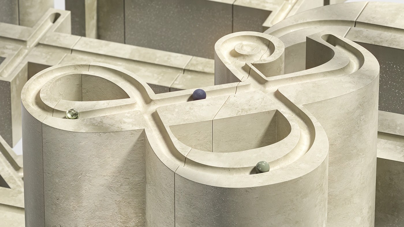 3D motion design Cinema 4D Redshift Andrew Moskvin outdoor scene with abstract letterforms