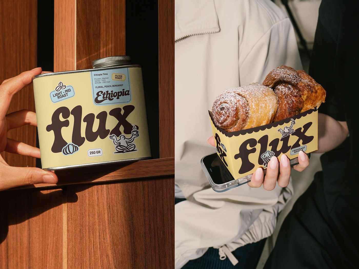 FLUX COFFEE brand identity takeaway coffee cup detail