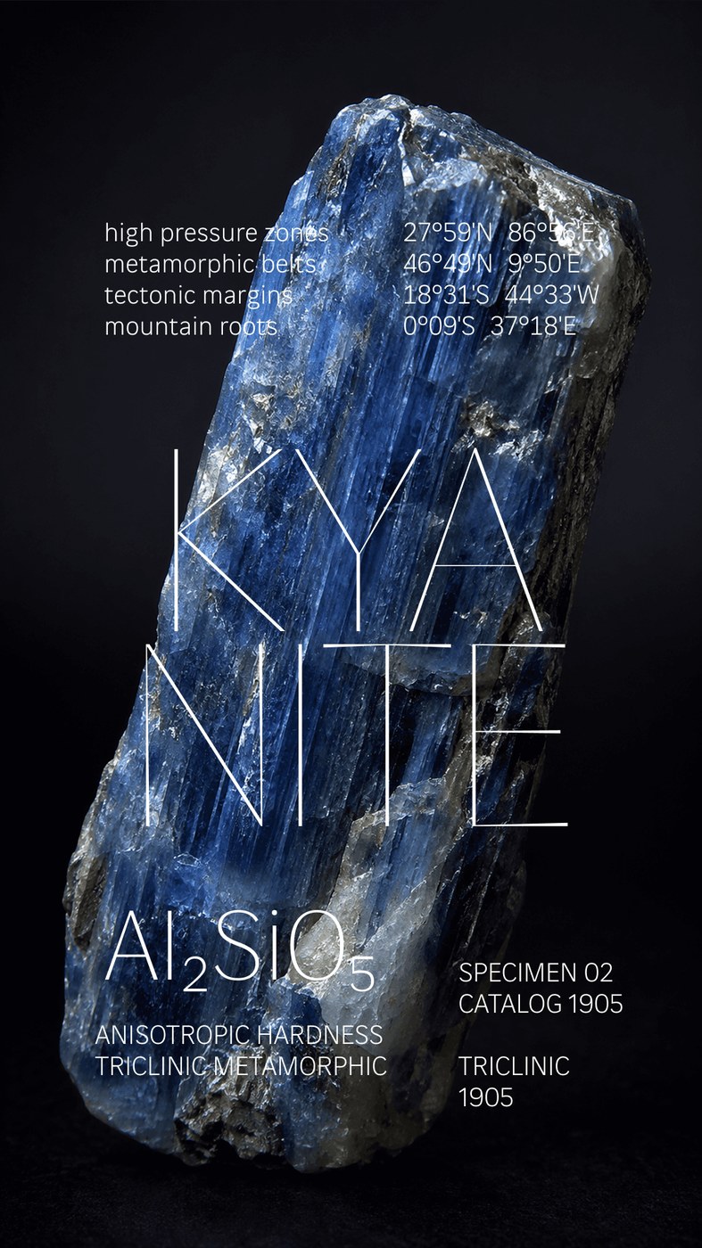 Fluxetype typography specimen poster Kyanite mineral by Nikita Kanarev