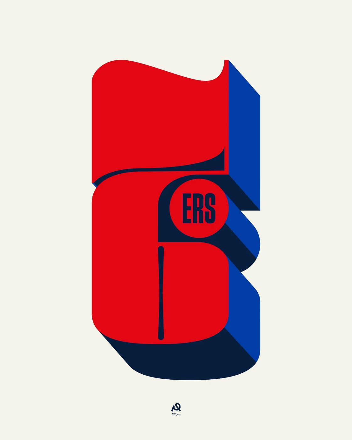 Extruded dimensional numeral 6 poster design study with ERS badge by Molnár Péter