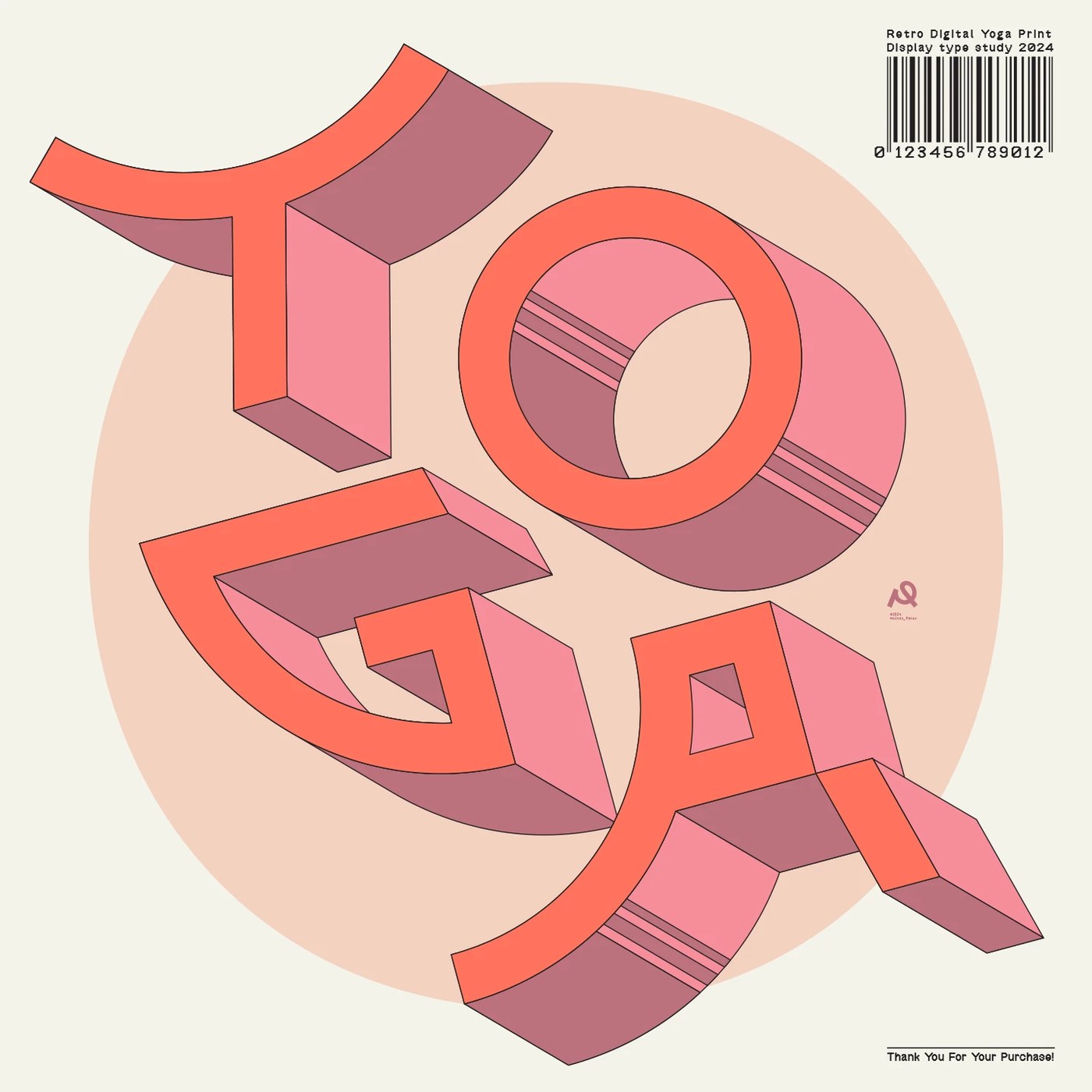 Retro Digital Yoga Print display type study with 3D isometric lettering by Molnár Péter