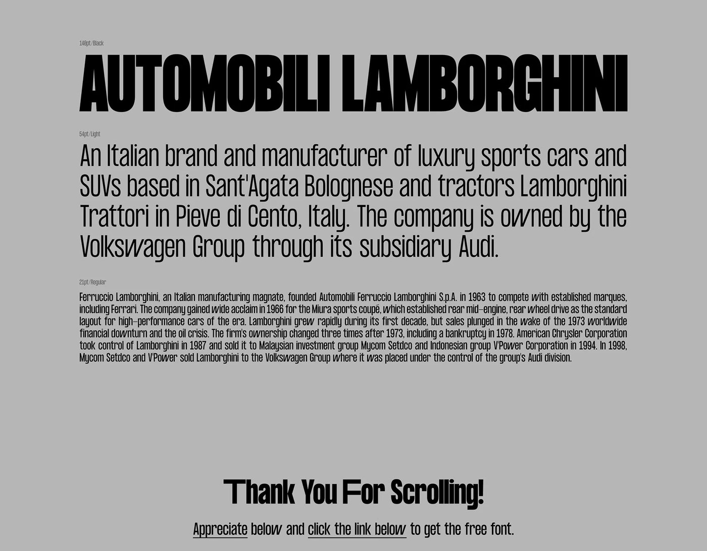 Type scale hierarchy specimen testing large display headlines and body copy — typography by Pangram Pangram