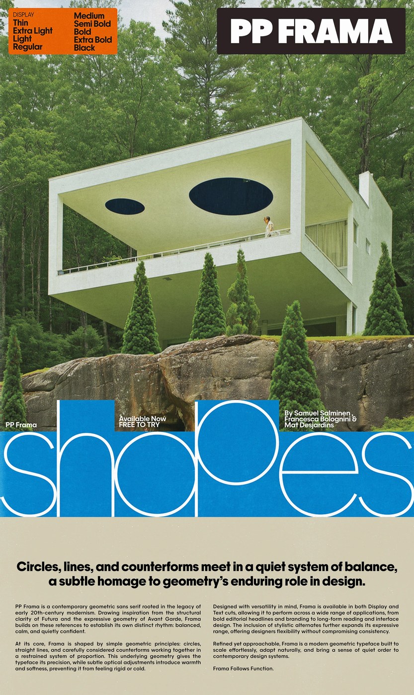 Outdoor signage specimen featuring PP Frama typography design by Pangram Pangram