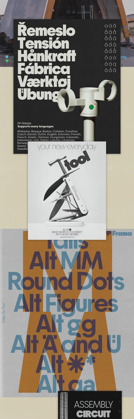Display poster featuring ship artwork and PP Frama typography design by Pangram Pangram