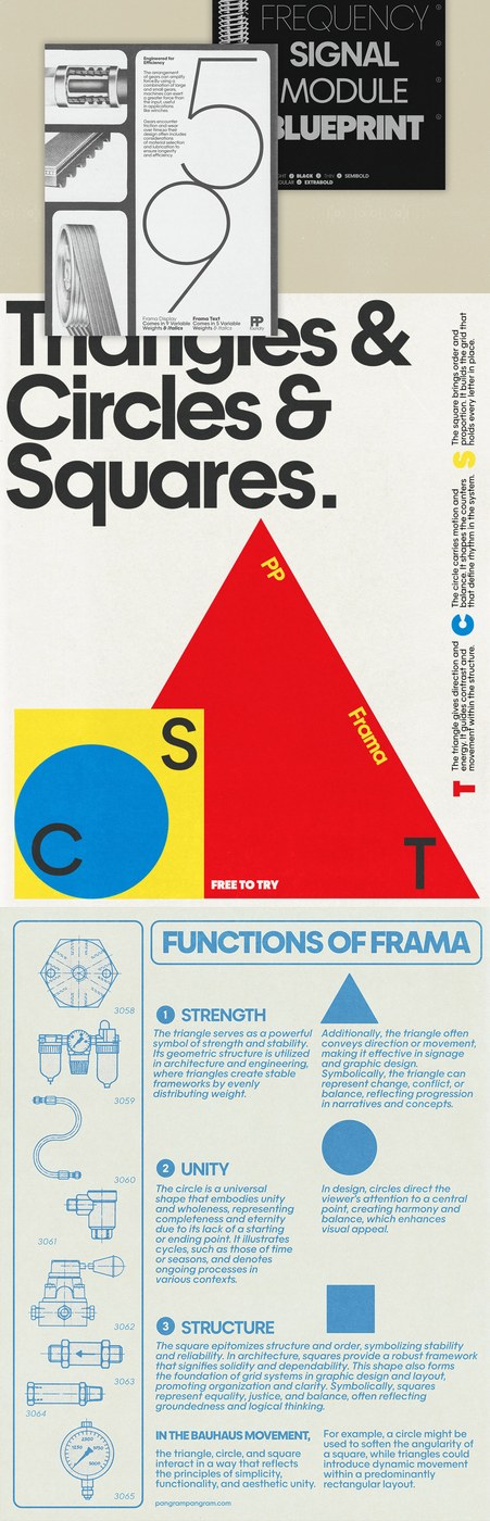 Weight spectrum from thin to black in PP Frama typography design by Pangram Pangram