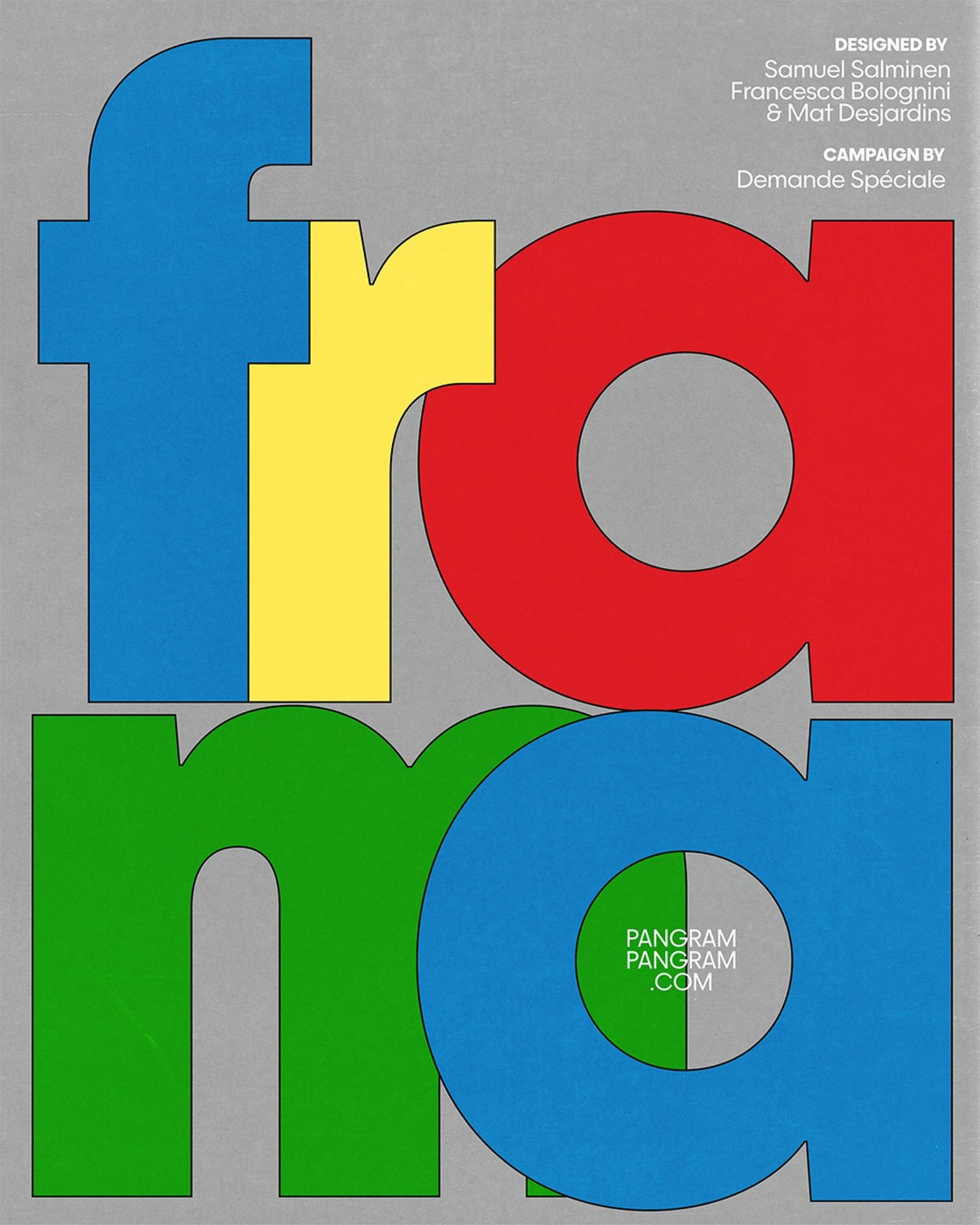 Playful character specimen graphics in PP Frama typography design by Pangram Pangram