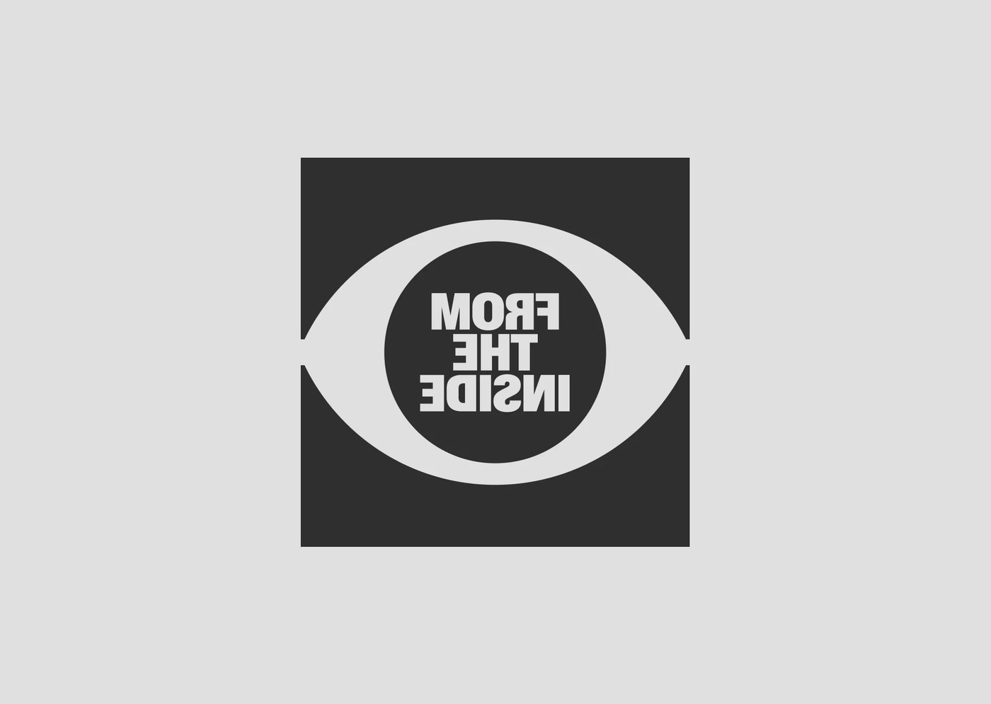 Visual identity eye aperture logomark with mirrored typography for From The Inside