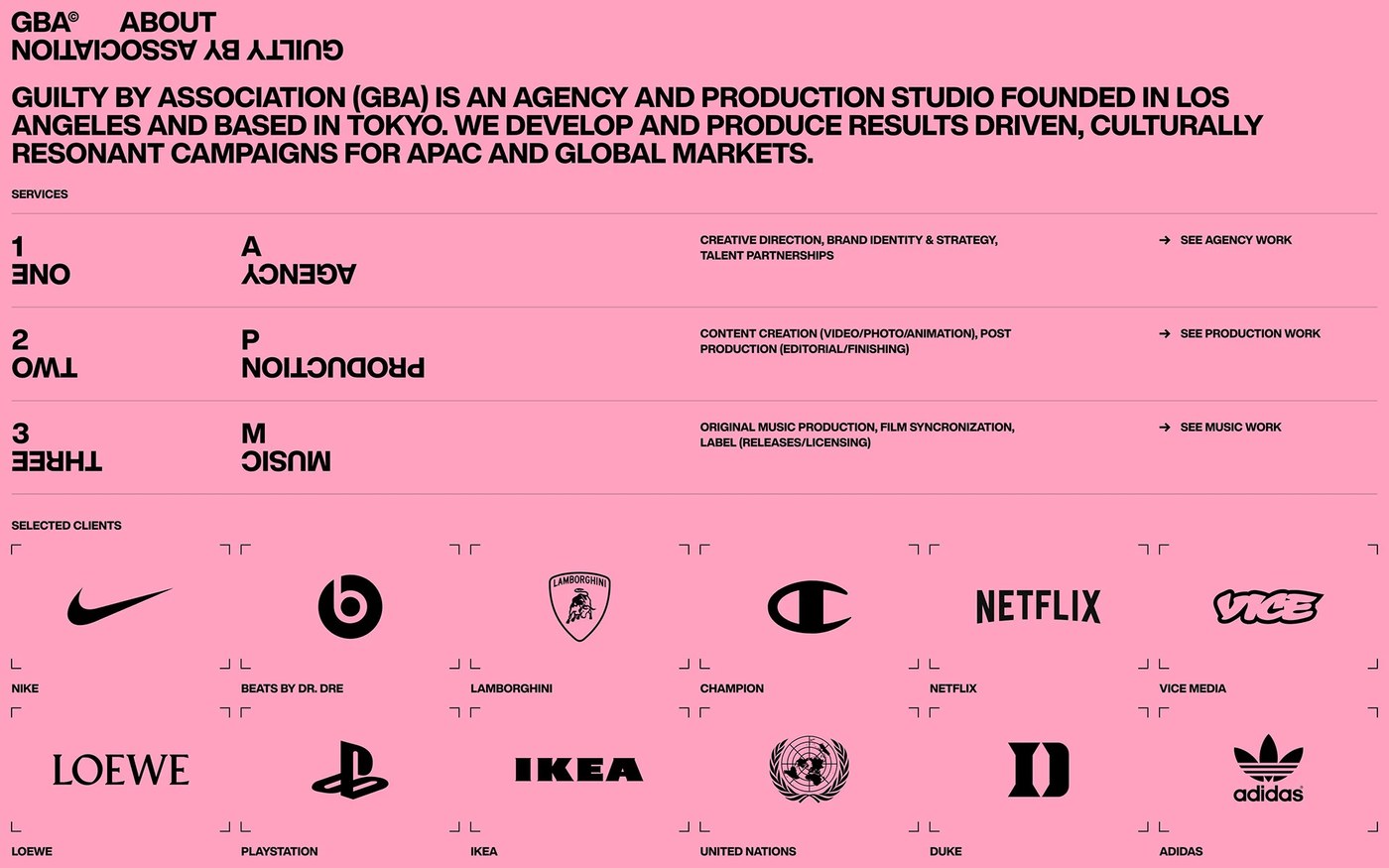 Diseño de sitio web de identidad visual texto invertido y efectos de desplazamiento lundgrenlindqvist en diseño de cuadrícula
