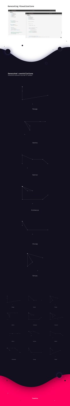 Interactive application specimen — generative identity name constellation design by Aishwarya Anand Singh