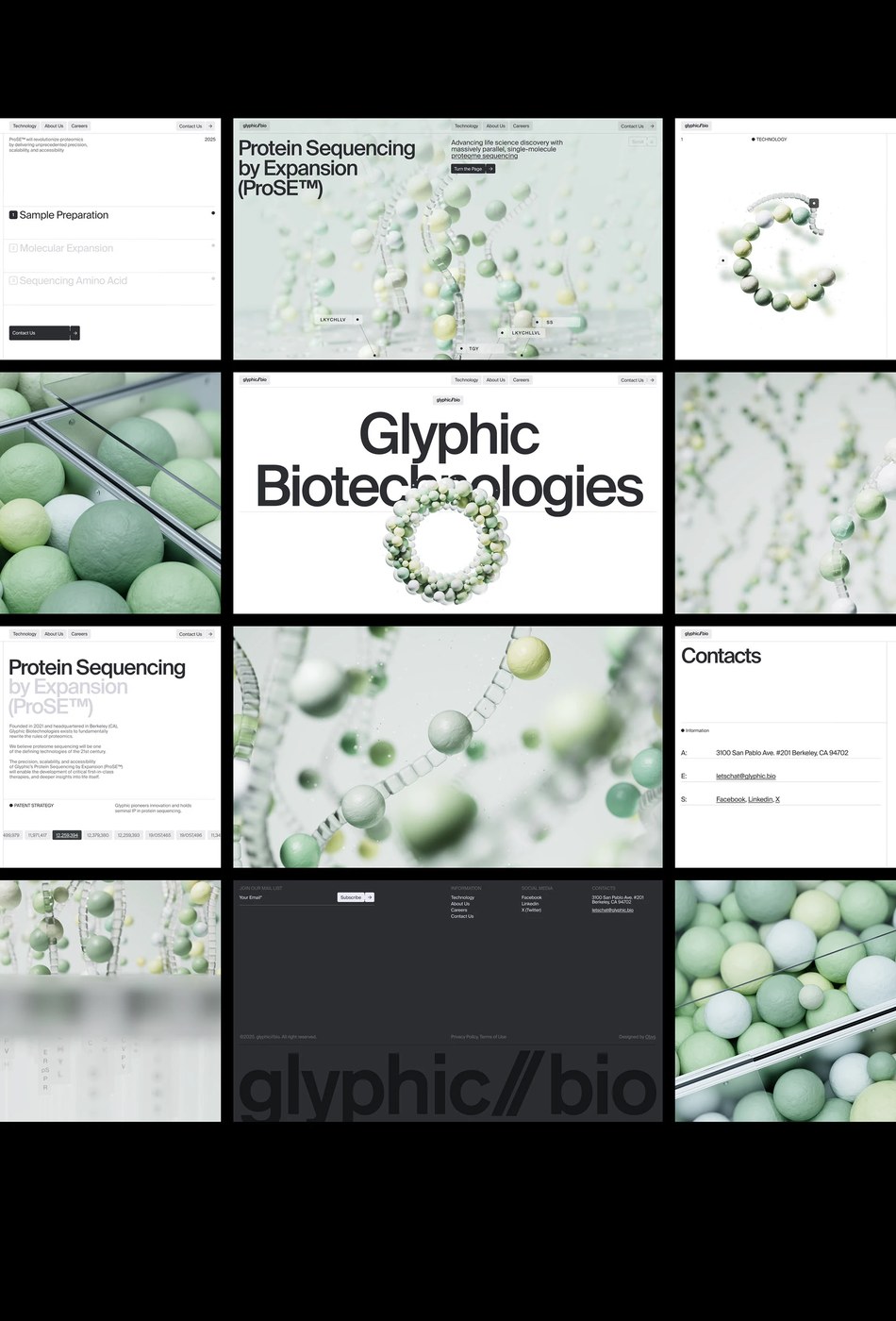 Technical sequencing steps and molecular structure diagrams in web design by Obys Agency