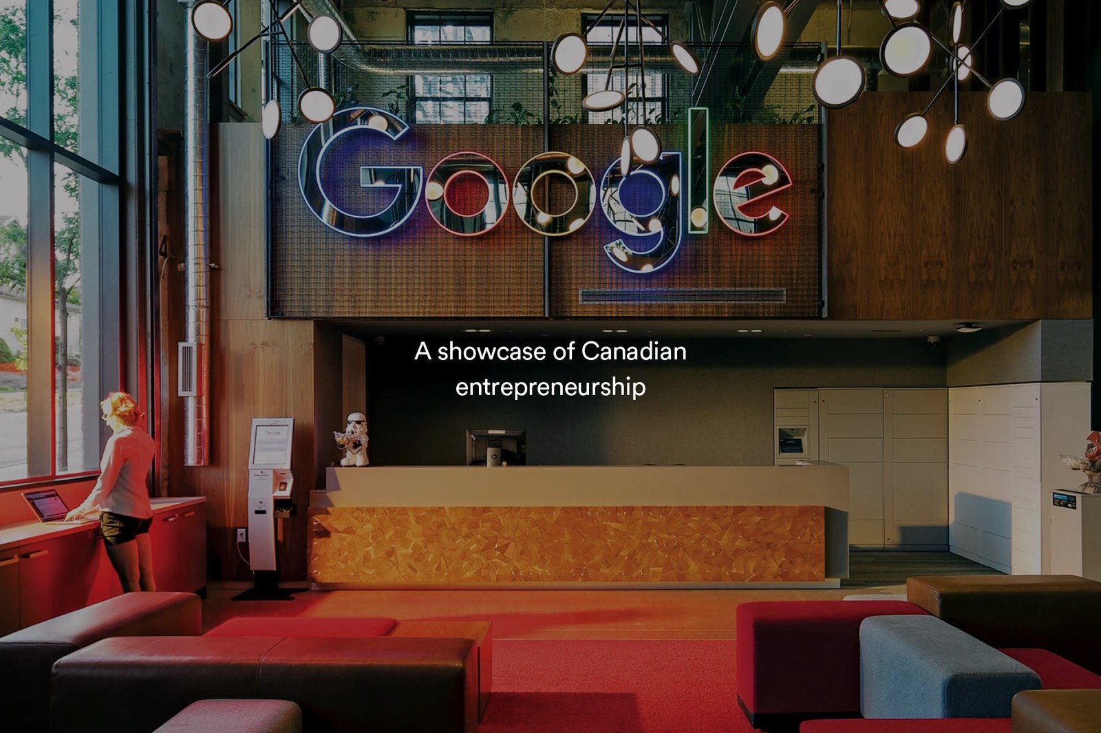 Google Canada lobby photography with A showcase of Canadian entrepreneurship title overlay — editorial design by Underline Studio