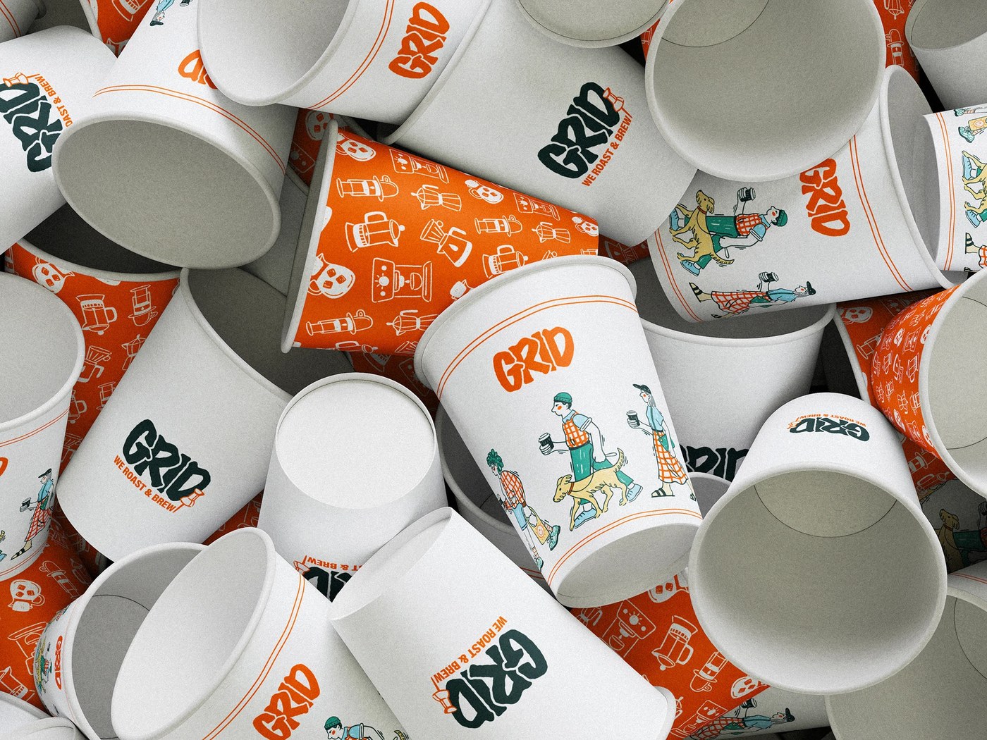 Tactile packaging under the coffee shop branding visual identity system