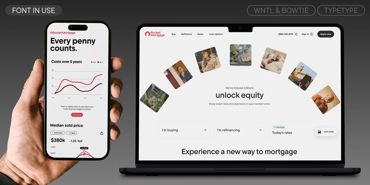 Rocket Mortgage mobile application and responsive desktop website interface — typography design by TypeType Foundry