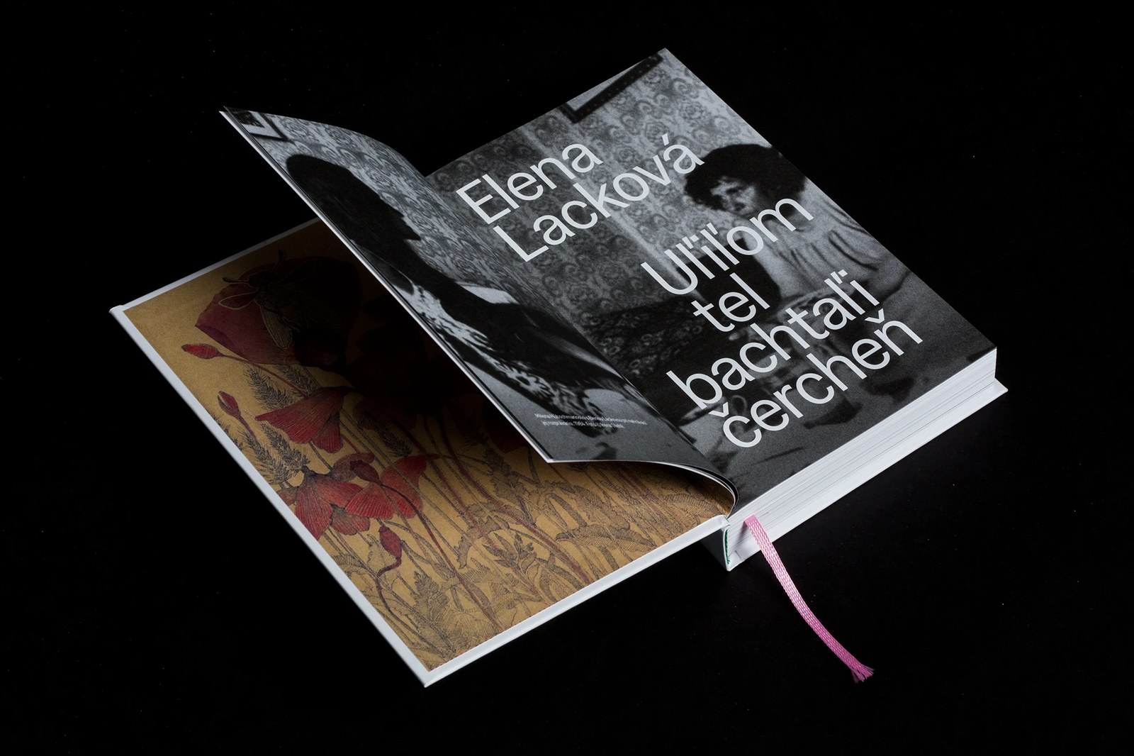 Archival 1984 black-and-white opening spread with white grotesque display type setting Romani title Uľiľom tel bachtaľi čercheň in book design