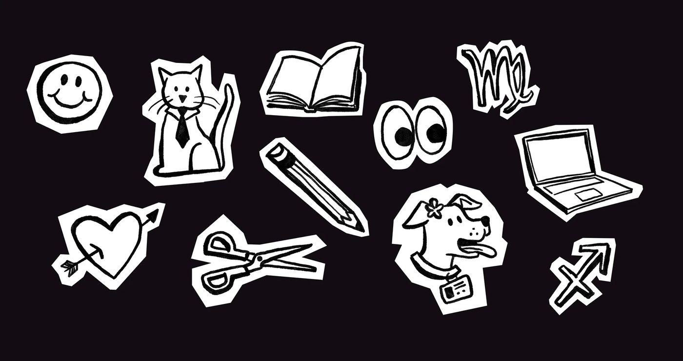 Character line sketches and expressive mascots in brand identity
