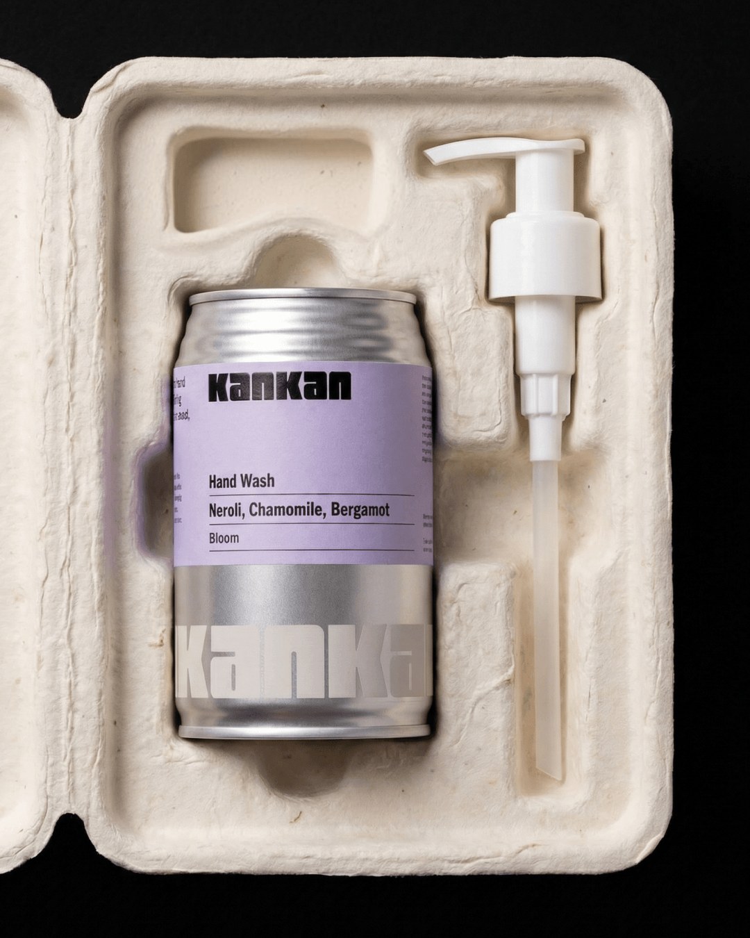 KanKan sustainable packaging design molded pulp tray with aluminum refill can