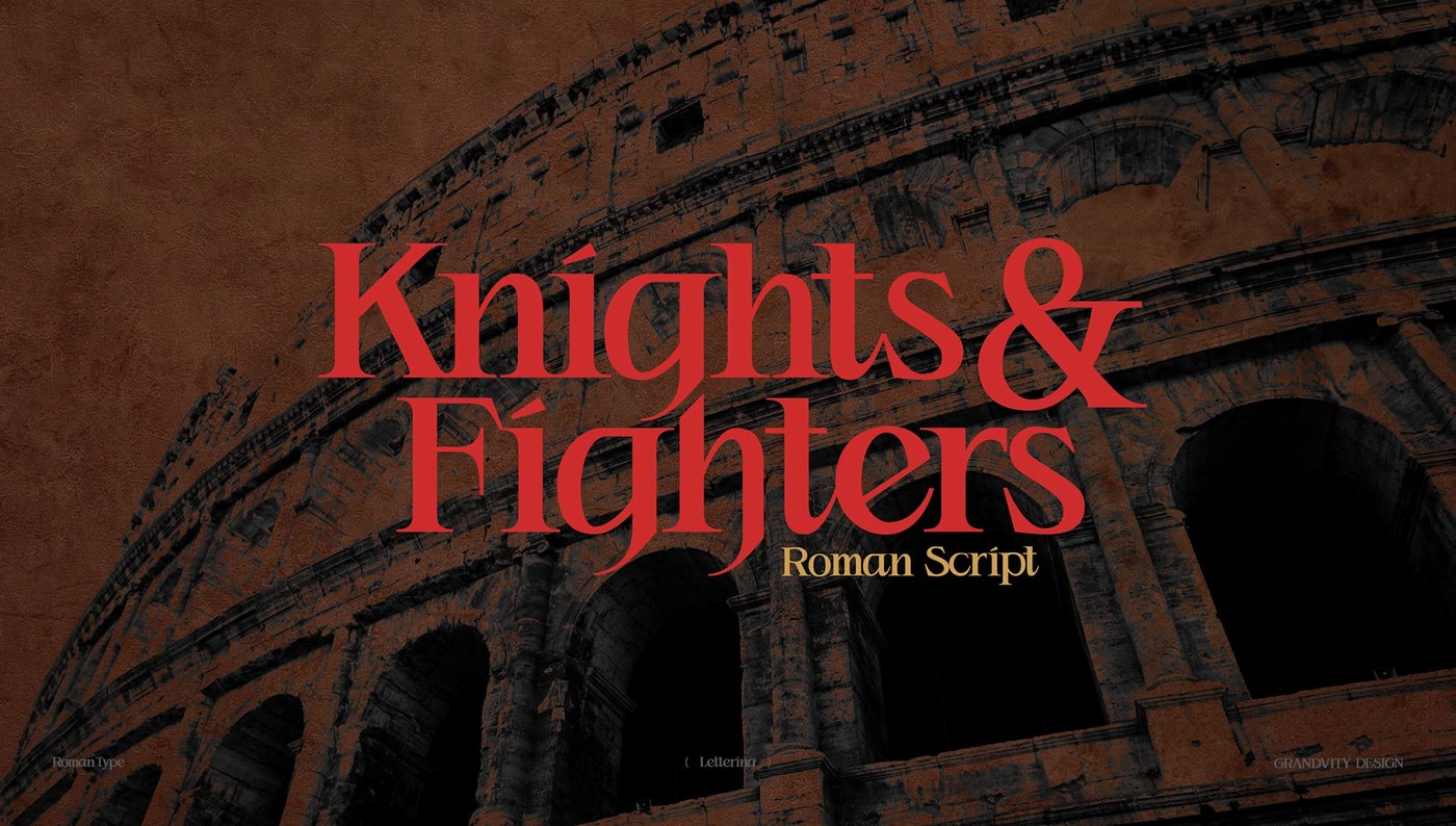 Knights & Fighters typography architectural stone Roman inscription poster by Noodle Wang