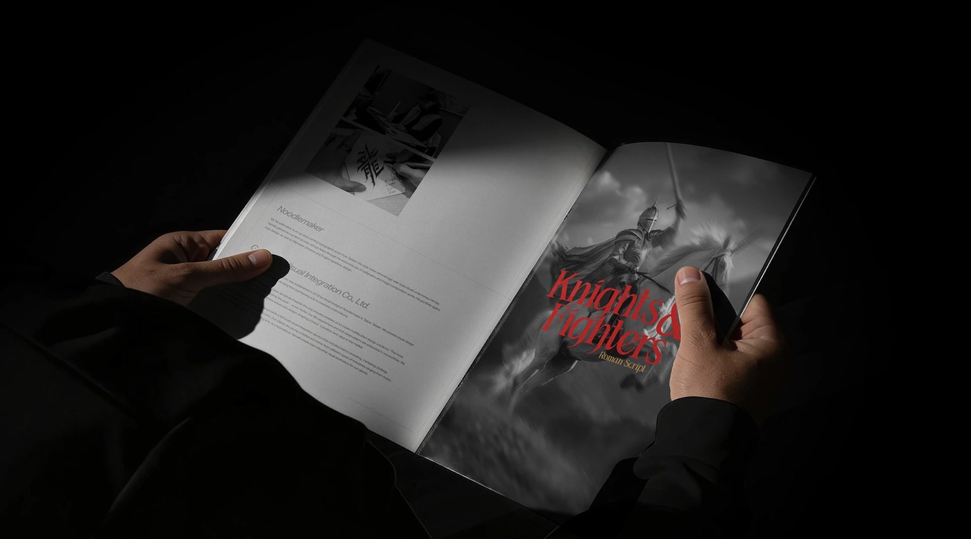 Knights & Fighters typography editorial specimen reading context by Noodle Wang