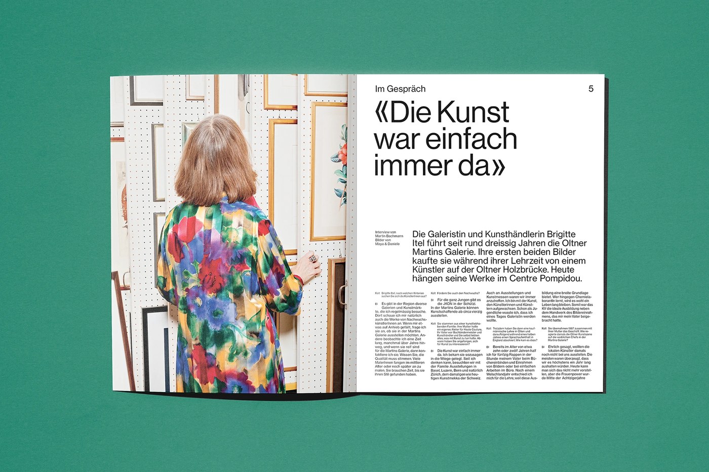 Kolt Magazine editorial design interview spread with portrait of Brigitte Itel by Alice Poma