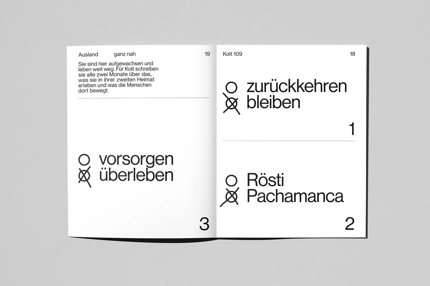 Kolt Magazine editorial design ballot circle typographic system by Alice Poma