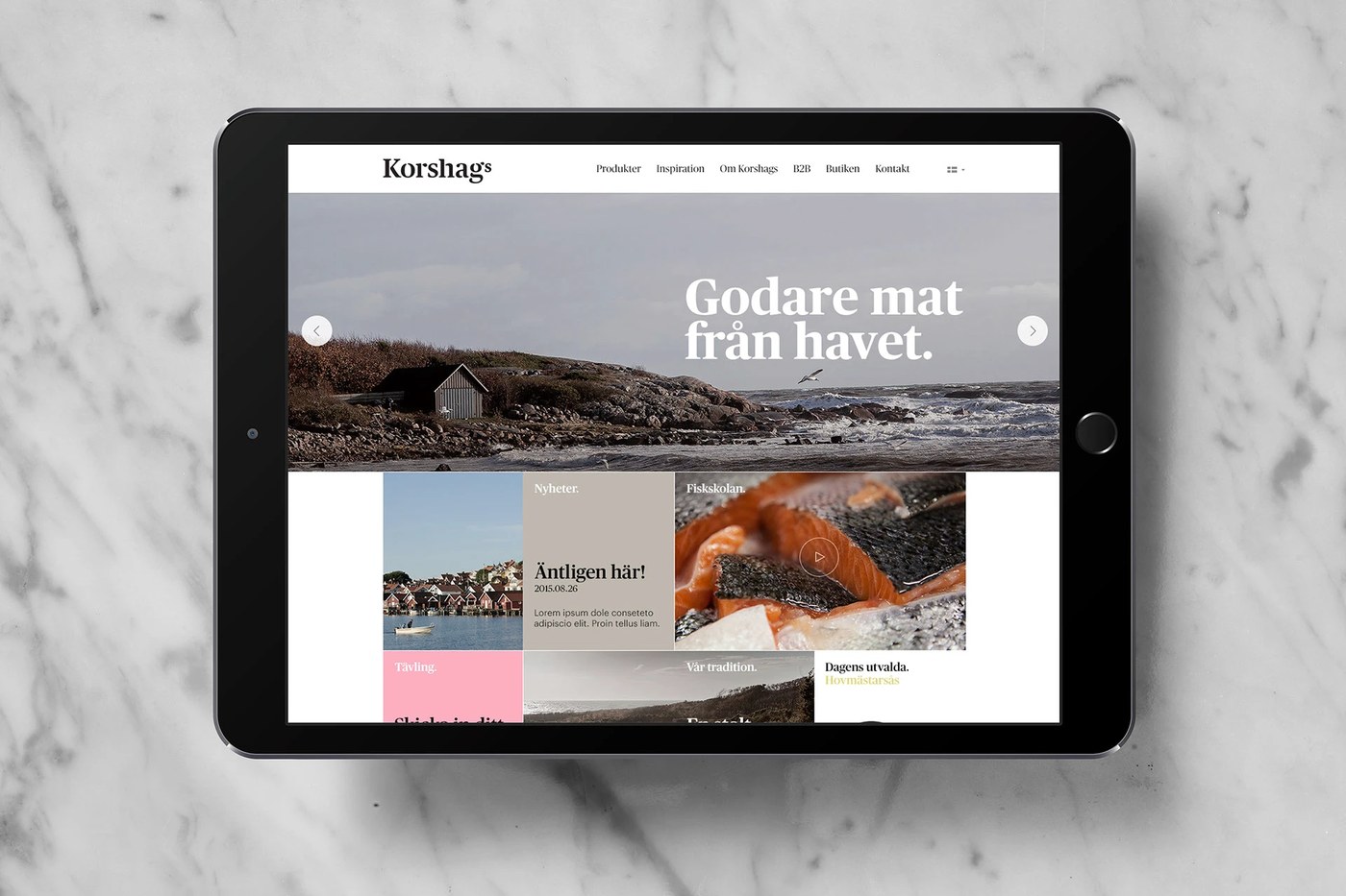 Responsive website displayed on tablet in packaging design by Kurppa Hosk