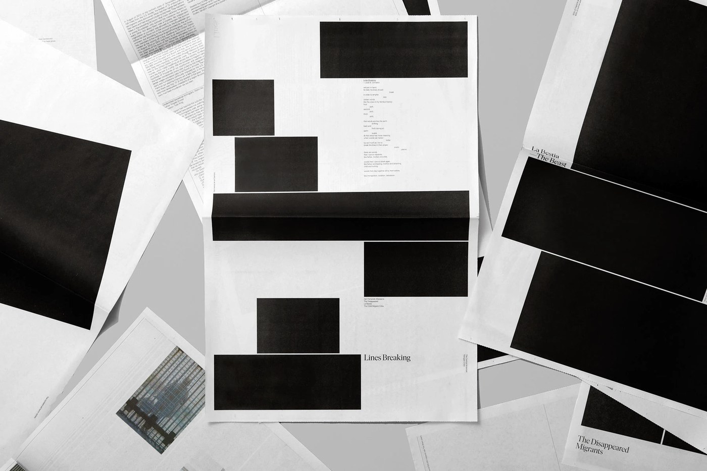 Lines Breaking Newspaper broadsheet cover editorial design by Underline Studio