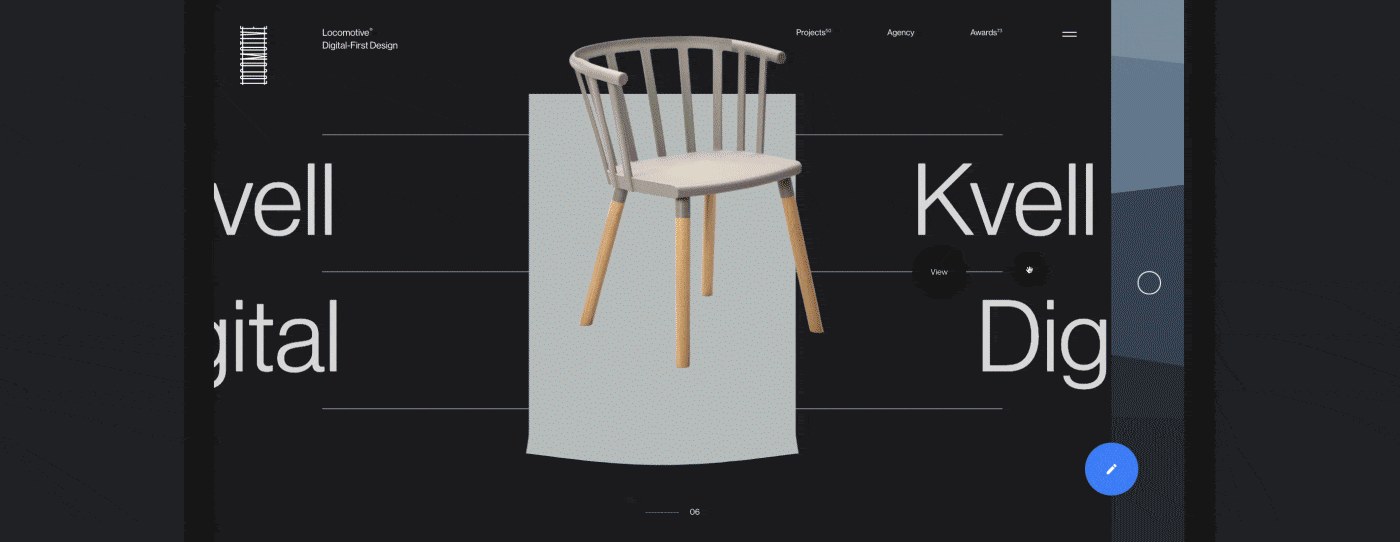 Interactive hover physics and cursor transitions in web design by Locomotive
