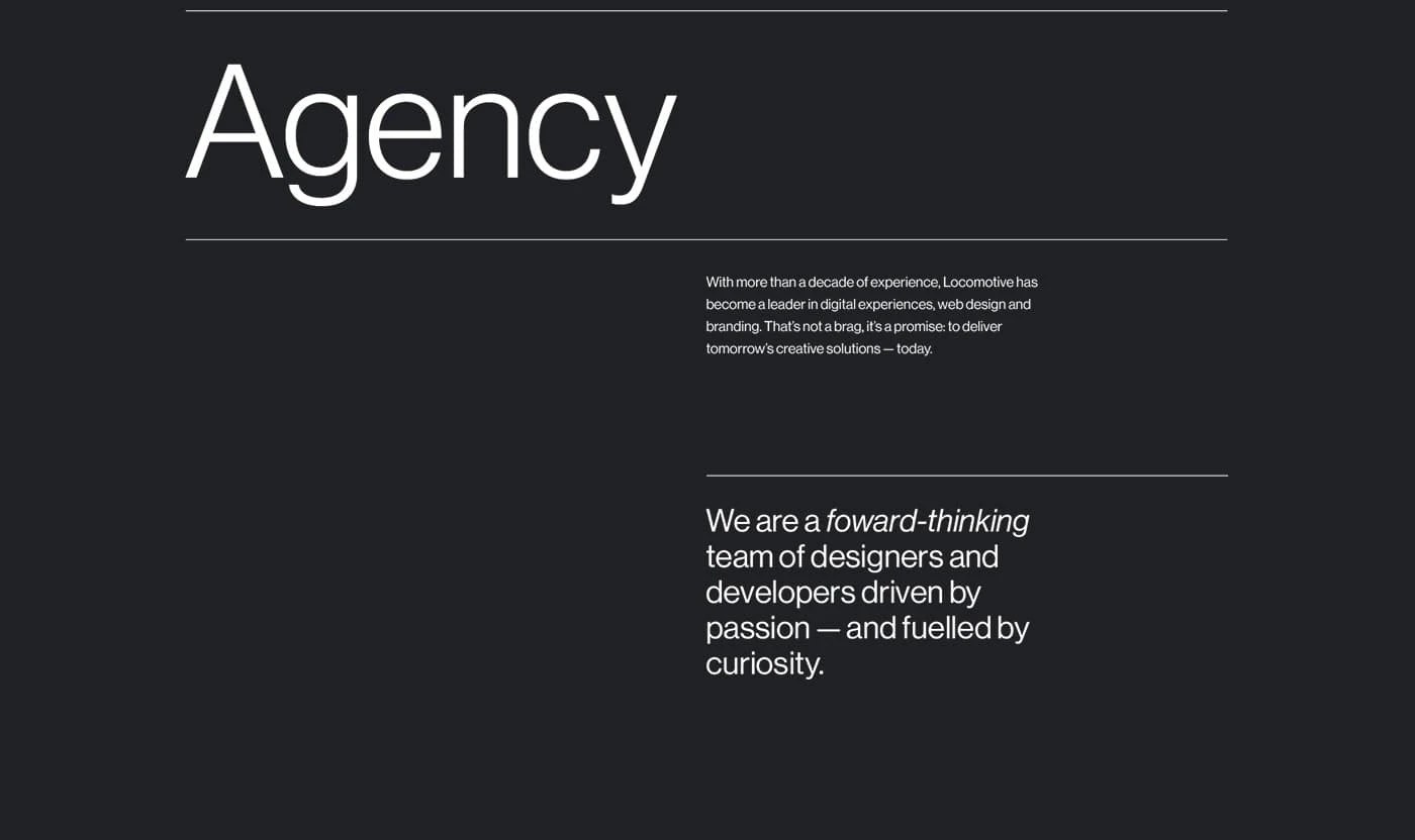 Mobile responsive layouts and typography system in web design by Locomotive