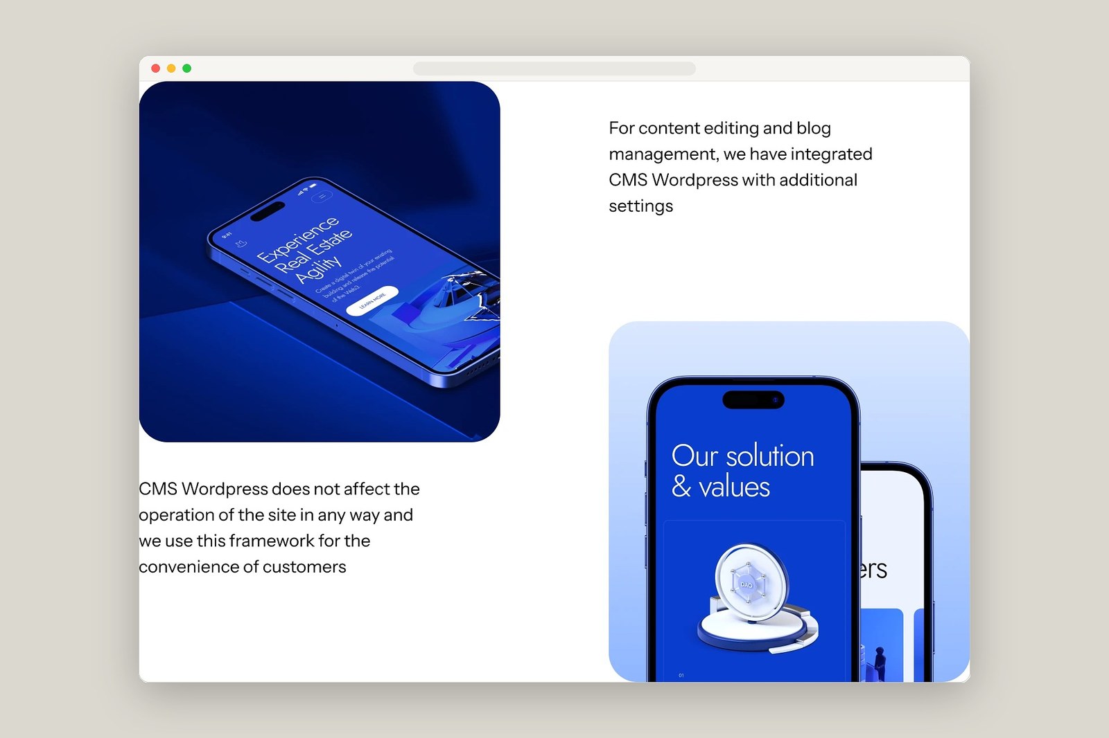 Magma web design mobile DAO solution card and WordPress CMS integration by Cuberto